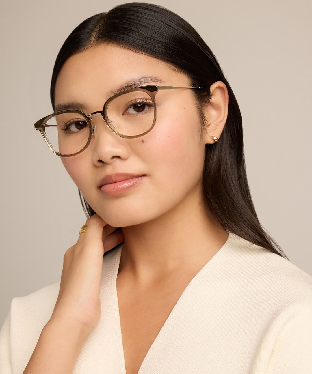 Deneb Taupe Glasses for Low Nose Bridge I COVRY